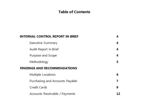 internal_control_audit_report_table_of_contents
