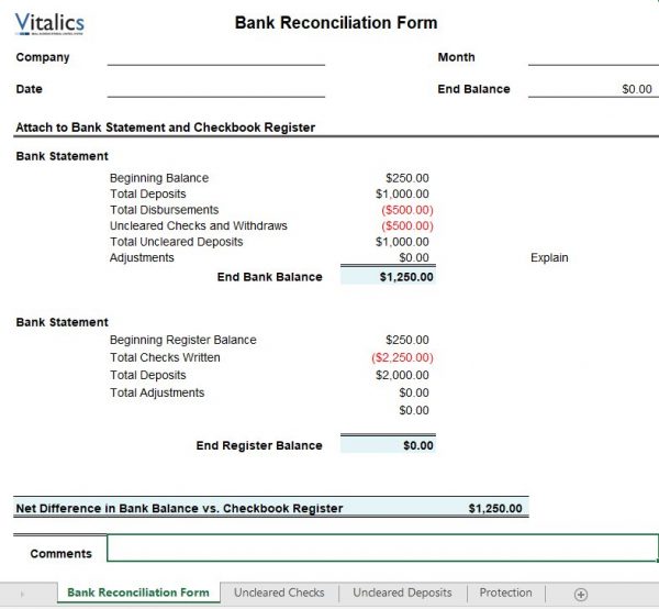 Bank Reconciliation Form