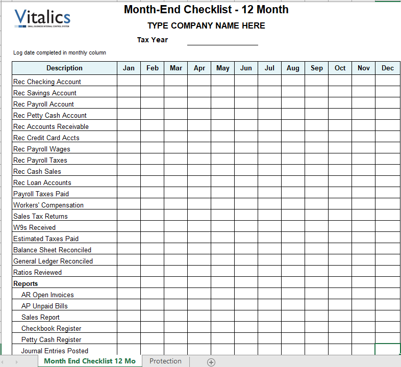 Month End Checklist Template Download from Vitalics